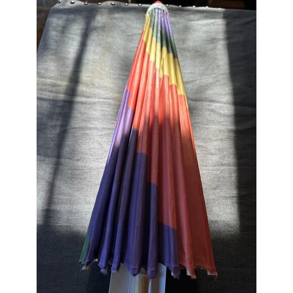 Traditional Vintage Japanese umbrella whirlpool 22” wood handle rainbow Chinese - Picture 11 of 16